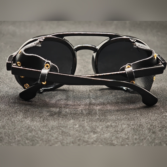 Steampunk black sunglasses with leather edging